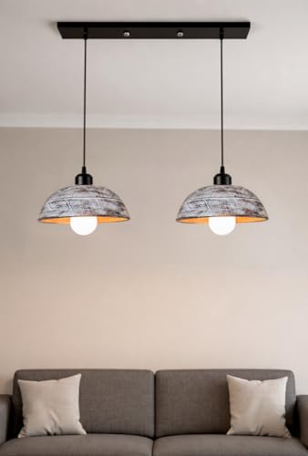 Image of Wooden Hanging Antique-White Linear Cluster | Pendant Lamp for Dining, Hall, Living Room | Handcrafted Wooden Hanging Ceiling Light with Adjustable Cord