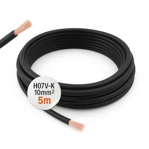 CusoTec 10mm Verdrahtungsleitung 5 Meter Einzelader Aderleitung Litze - schwarz braun grau blau grüngelb H07V-K (Schwarz)