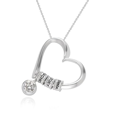 Personalized Linda Heart Necklace with Engraved Beads - Dainty Gift for Mom, Her, Women - Custom Jewelry for Mother's Day, Christmas, Birthday
