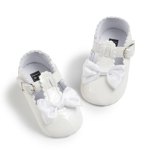 Image of Meckior Infant Baby Girls Soft Sole Bowknot Princess Wedding Dress Mary Jane Flats Prewalker Newborn Light Baby Sneaker Shoes