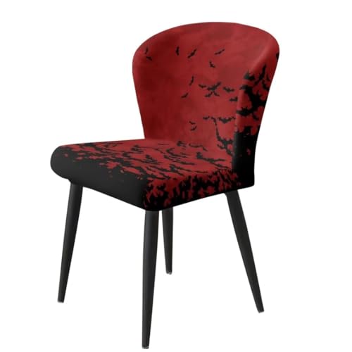 Image of Black Bat Bar Stool Covers with Backs Seat Covers for Dinning Room Chairs Set of 4 Bar Stool Covers Waterproof Slip Resistant Dining Room Seat Covers Universal Size Red
