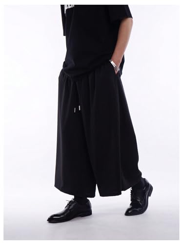 Verdusa Men's Wide Leg Baggy Pants Streetwear Drawstring Waist Crop Pants with Pockets4