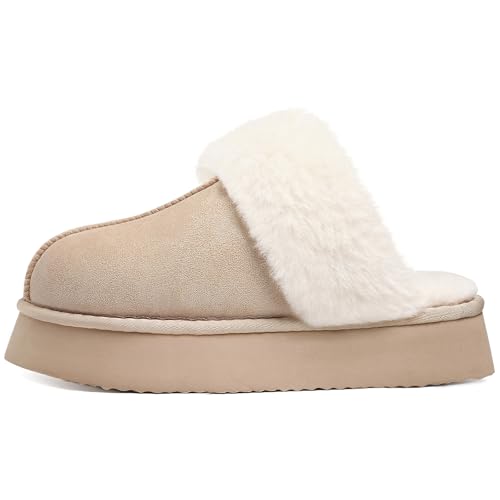 Image of Litfun Fuzzy Memory Foam Slippers for Women Indoor Outdoor House Shoes