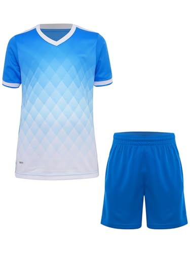 Kids Boys Quick Dry Soccer Jersey Outfits Short Sleeve Sport Tshirts With Shorts Set Training Wear