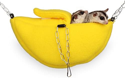 Sugar Glider Banana Hammock Pouch for Cage Accessories and Toys, Small Animals Bed Rat Warm Fleece Nest for Hamster (Yellow)