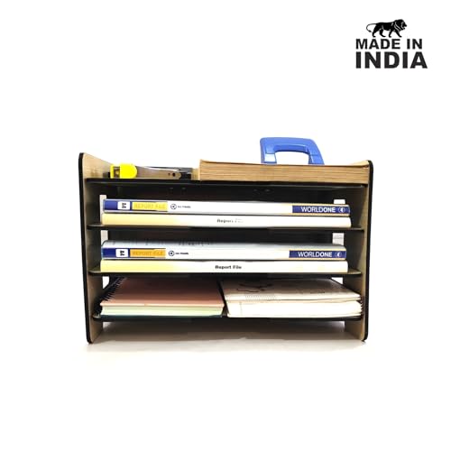Image of Office File Tray - A4 Desk Tidy Organiser with| 4-Tier Document, Paper & Letter Tray | Multipurpose Desk Storage Rack for Home & Office (Intal beech)