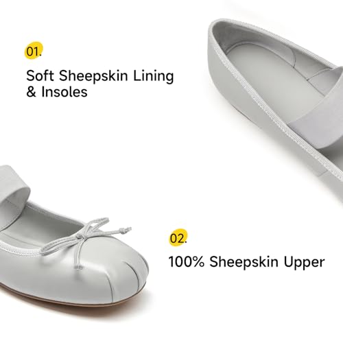BEAU TODAY Ballet Flats for Women, Womens Mary Janes, Leather Ballerina Flats for Women, Comfortable Round Toe Bow Flat Mary Janes, Casual Dressy Shoes4