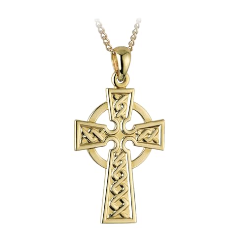 Biddy Murphy Celtic Cross Necklace Gold Plated Engraved Weave Made in Ireland
