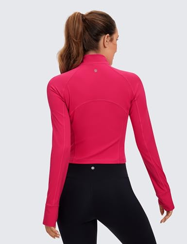 Image of CRZ YOGA Butterluxe Half Zip Crop Top | Workout, Extremely Soft, Slim Fit, Thumbholes, Side Pocket, Long Sleeve Shirts for Women