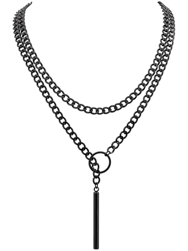Sacina Black Lariat Chunky Chain Y Necklace, Gothic Emo Punk Grunge Necklace, Goth Jewelry, Christmas Jewelry Gift for Women
