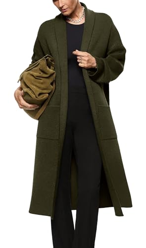 Image of Womens Long Sleeve Maxi Cardigan Open Front Oversized Knitted Sweater Coat Casual Lapel Warm Overcoat with Pockets