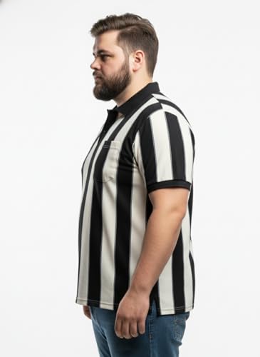 Image of Men's Plus Size Striped Polo T-Shirt with Chest Pocket, Classic Fit, Soft Cotton Blend Fabric for Casual and Smart Wear