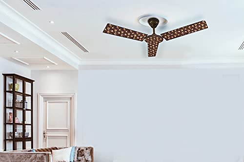 Image of Stylista Waterproof & Dustproof Three Blade Ceiling Fan Cover with attachable Enclosure Set of 5 Fan Covers Frieze Pattern Brown