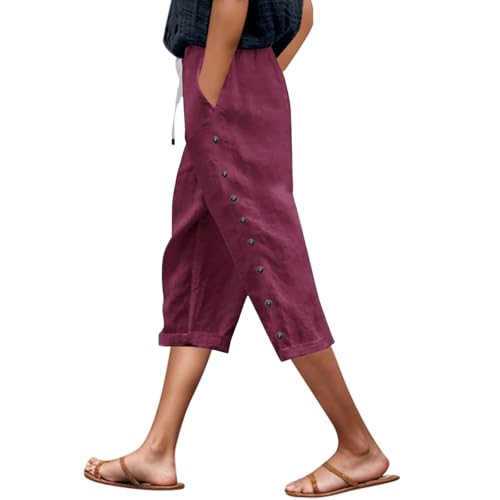 Pantalon capri lin respirant contre la chaleur coupe legere femme