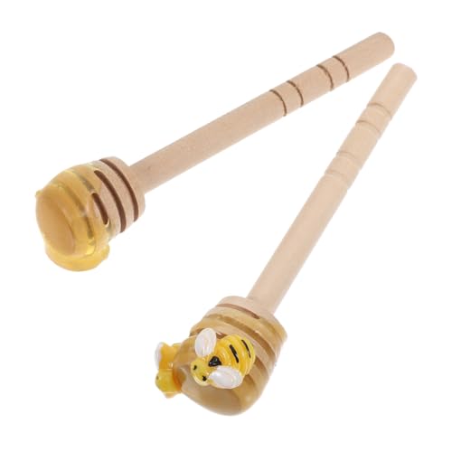 Garneck 2 Pack Wooden Honey Stirrer Stick Honeycomb Dipper for Honey Syrup Jam Mini Wands for Wedding Decorations