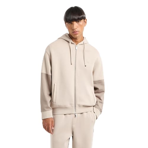 Armani Exchange Men's Bonded Stretch Cotton-Poly Contrast Color Zip Up Sweatshirt