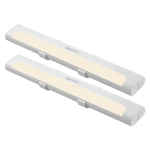 Amazon Basics LED Stick On Lights, Battery Operated, Wireless, 65 Lumens, Portable Light, Under Cabinet Lighting, Closet, Kitchen, 2 Pack, White