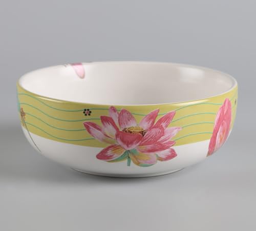 Image of India Circus by Krsnaa Mehta Lotus Pond Porcelain Serving Bowl for Snacks, Salads, Biryani, Ramen, Microwave & Dishwasher Safe, Perfect for Gift & Daily Use, Big Bowl 800 ml, Set of 1