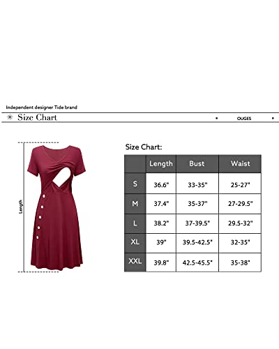 Ouges Womens Short Sleeve Maternity Dress Knee Length Breastfeeding Nursing Dress(Wine Red966,M) #TOP6