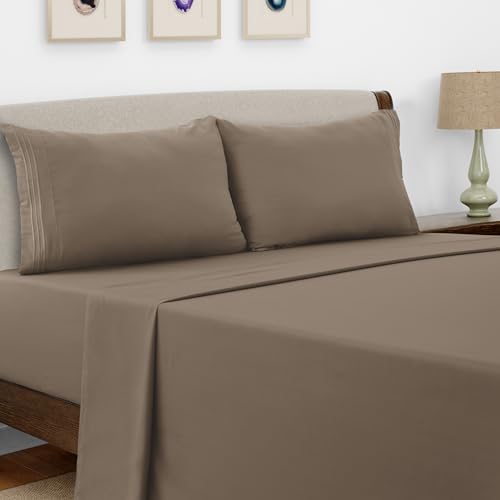 LUX Décor Queen Sheet Set – 6 Piece Ultra-Soft Microfiber Bed Sheets with Flat Sheet, 16 Inches Deep Pocket Fitted Sheet & Pillowcases, Cooling & Breathable Hotel Luxury, Oeko-TEX – Brown - Thumbnail 2