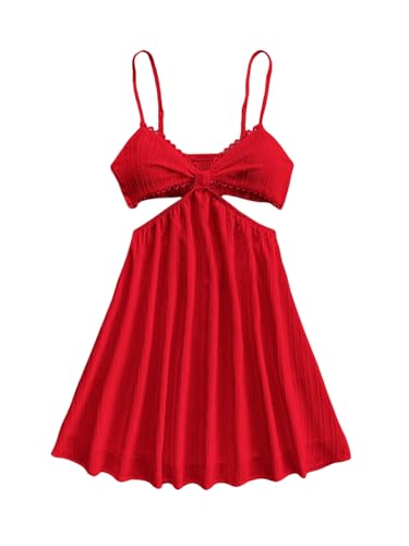 Image of OYOANGLE Women's Cut Out Smocked Sundress Backless Ruffle A Line Cami Dress Flowy Mini Dress