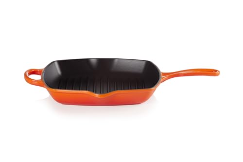 Le Creuset Enameled Cast Iron Signature Square Skillet Grill, 10.25", Flame - Image 4