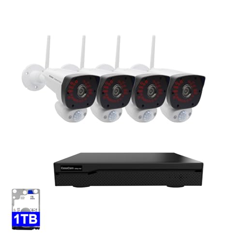 CasaCam VS2004 8-CH Wireless NVR | 4 1296p (2K) Full HD Cameras | Indoor/Outdoor, Dual PIR and VMD Sensors, AC Operated, Free App, 1TB HDD Installed