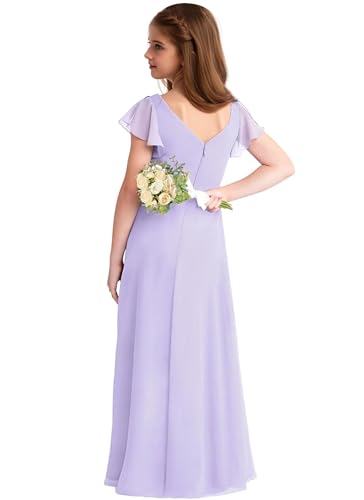 Chiffon Junior Bridesmaid Dresses for Girls Ruffle Sleeve Formal Party Wedding Guest V Neck Flower Girl Dress Sage Green-163