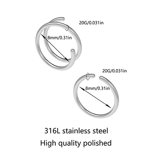 20G Double Nose Hoops Rings for Single Piercing Nose Hoop Left Right Screw Nose Ring Hoop Spiral Nose Ring Hoop Piercing Jewelry For Women Girls Men(4Black) - Image 3