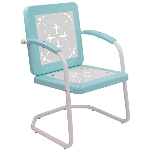 Northlight 35 Square Outdoor Retro Tulip Steel Armchair Blue and White
