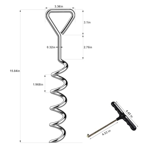Eurmax USA Trampoline Stakes Heavy Duty Trampoline Parts Corkscrew Shape Steel Stakes Anchor Kit with T Hook for Trampolines -Set of 4 Bonus 4 Strong Belt,Silver