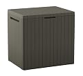 Keter City 30 Gallon Resin Outdoor Storage Box and Patio Furniture Side Table for Pool and Garden Accessories, Taupe