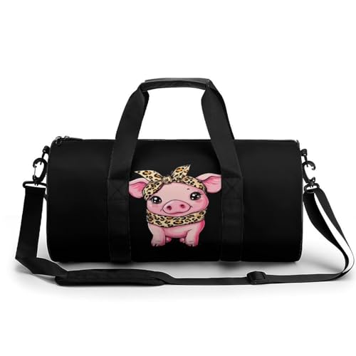 Cute Pigs Piggy Wearing Leopard Bandanna Sports Gym Bag Travel Duffel Workout Bag with Adjustable Strap