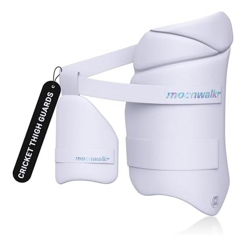 moonwalkr Cricket Thigh Guards 2.0 Lightweight Cricket Guard & Equipment Unisex Thigh Pads for Batter's Height (5'9"-6'2") Safeguarding Both Your Outer and Inner Thighs White (Large, Right Hand). Cover