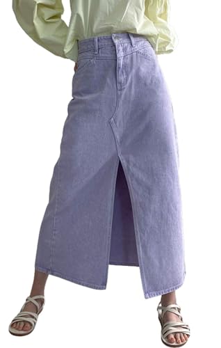 CHARTOU Women Summer Casual Long Denim Skirt Slit A Line Midi Long Jean Skirt