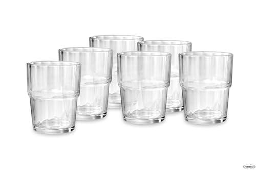 Set di 6 Bicchieri in Vetro Temperato, Infrangibili e Impilabili, Resistenti in Lavastoviglie