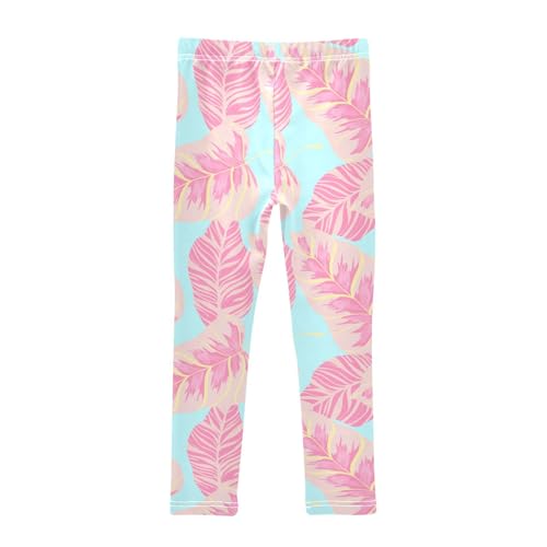 Pink Banana Leaf Girls Leggings,Workout Leggings for Girls Toddler Athletic Leggings Size for 3-10T2