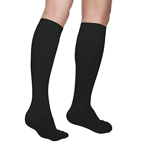 Image of MGANG Knee High Compression Socks 20-30mmHg for Varicose Veins, Closed Toe | Graduated Compression, Circulation, DVT, Swelling, Nurses, Pregnancy, Standing, Office, Flight, Travel, Running, Recovery
