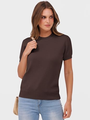 Image of ANRABESS Womens Short Sleeve Sweaters Wool Blend Crew Neck Sweater Shirts Business Casual Work Tops 2026 Summer Outfits