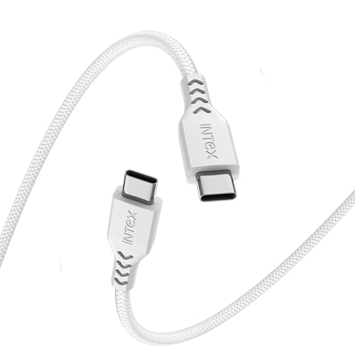 Image of Intex Speed Pro 65W Fast Charging Type C to C, 480Mbps, Trangle Free, Data Sync Cable Compatible For Laptop, BT Speaker, Mobile, Tablet, TWS & Other Type C Devices- White