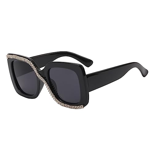 Toyvian Retro Square Sunglasses for Women Stylish Diamond-Accented Oversized Sun Glasses for Face UV Protection Vintage Fashion Accessories