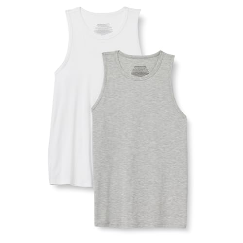 Amazon Essentials Camiseta Interior sin Mangas, de Tela Modal, Supersuave Hombre, Pack de 2, Blanco/Gris Chiné Moyen, L