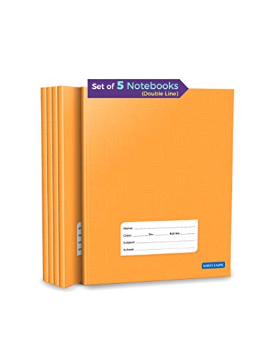 WOODSNIPE Double Line Notebooks | 176 Ruled Pages Jumbo Size | Small Notebooks 2 Line | Hard Brown Cover | 15.5 cm x 19 cm Approx | Pack of 5 Books | GSM 60 (ws9130)