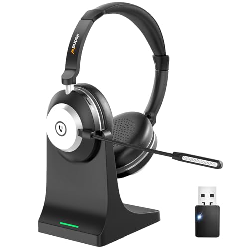 Wireless Headset with Mic for Work, Bluetooth Headset with Microphone (Noise Cancelling & Mute Button), Wireless Headphones with Mic for Work from Home/Office/PC/Call Center/Computer/Laptop/Teams/Zoom