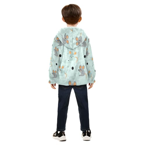 Mouse Pattern with Circles Toddler Fleece Jacket Girl Boys Hooded Fleece Jacket Coat Warm Outwear Zip-up 3-10T4