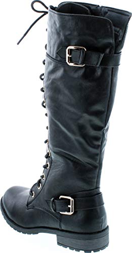 Forever Link 43218-82911 Women'S Strappy Lace-Up Knee High Combat Stacked Heel Boot Black 7.5 B(M) Us thumb #2