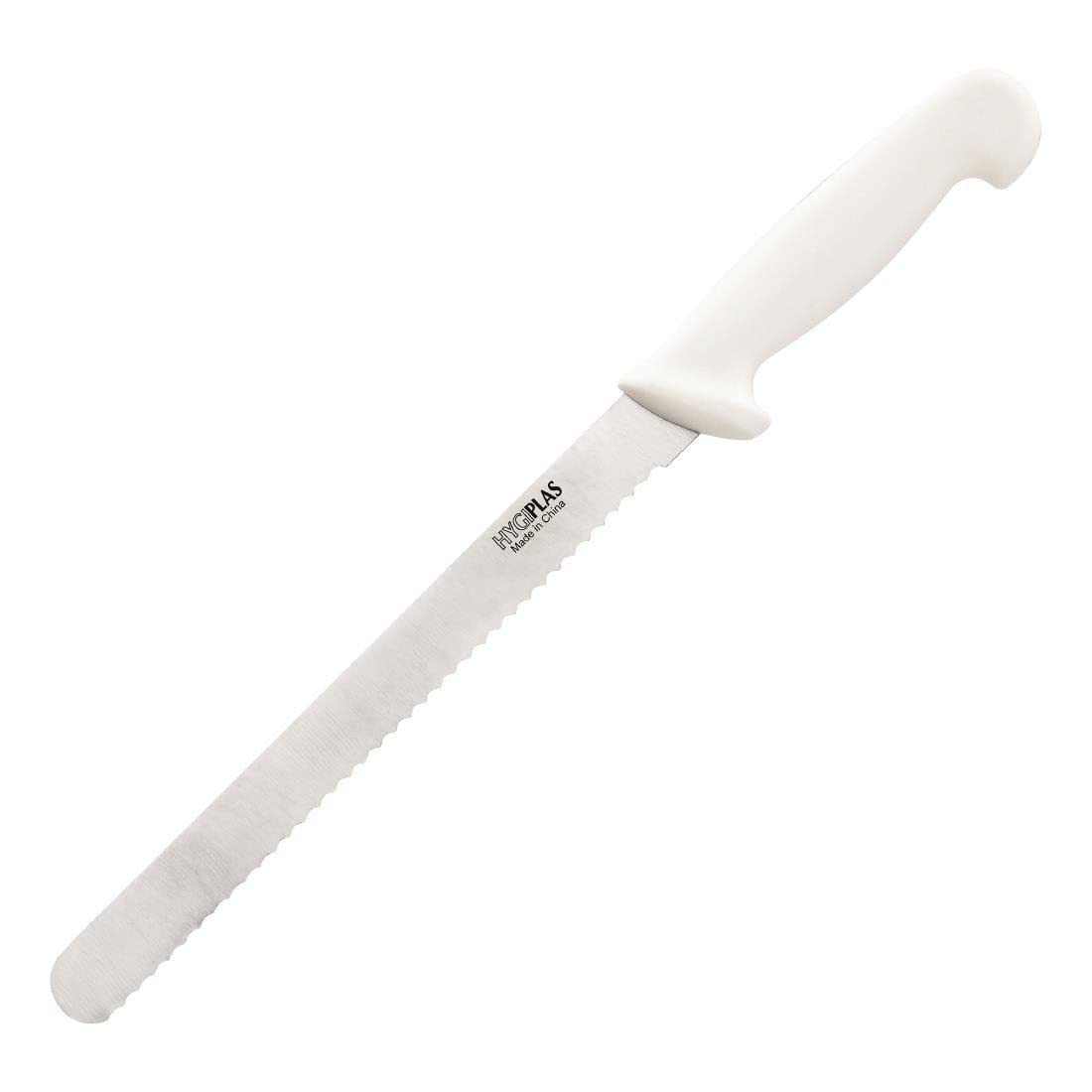 Hygiplas Serrated Slicer White, 24.8cm - Sharp Stainless Steel Blade, Dishwasher Safe - Ideal to Cut Dairy and Breads C883