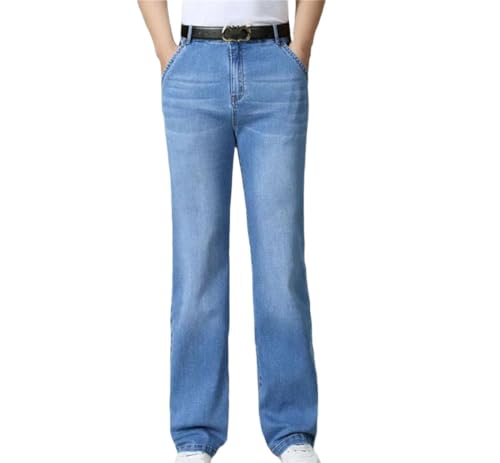 Men Wide Leg Jeans Lightweight Straight Denim Pants Summer Thin Business Casual Office Trousers