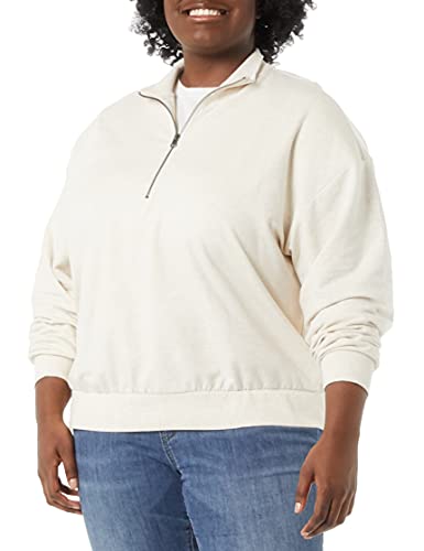 Daily Ritual Women's Terry Cotton And Modal Relaxed-Fit Quarter-Zip Sweatshirt, White, Small #TOP2