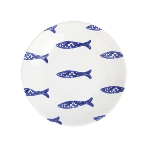Vietri Santorini Minnows Soup/Pasta Bowl - 9.5 D 1.75 H Hard Ceramic Dish - Greek Inspired Dinnerware Blue & White